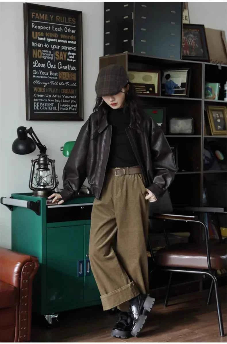Classic Brown Handsome Short PU Leather Jacket