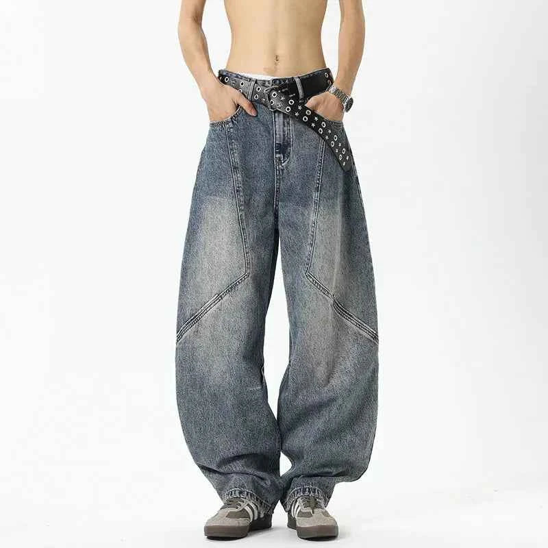 Streetwear Cool Relaxed Fit Wide Leg Patchwork Jeans