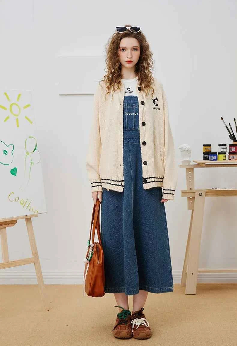 Y2K Minimalist Embroidered Color Block Cardigan