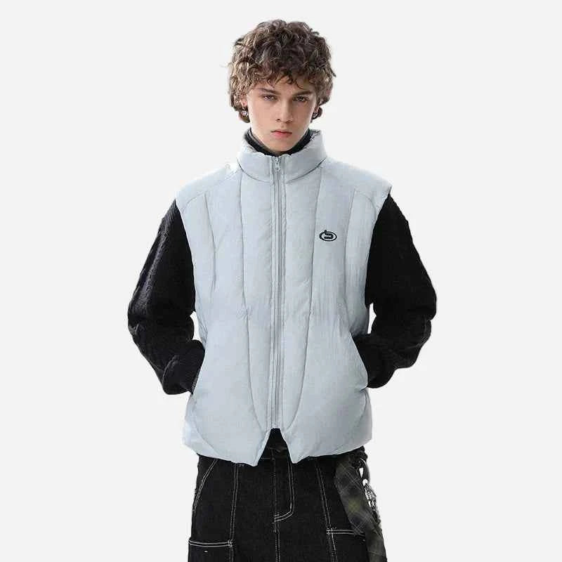 Stylish Logo Printed Stand Neck Puffer Vest