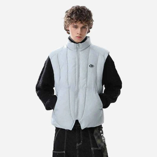 Stylish Logo Printed Stand Neck Puffer Vest