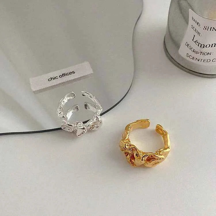 Irregular Wide Facet Silver Metal Ring