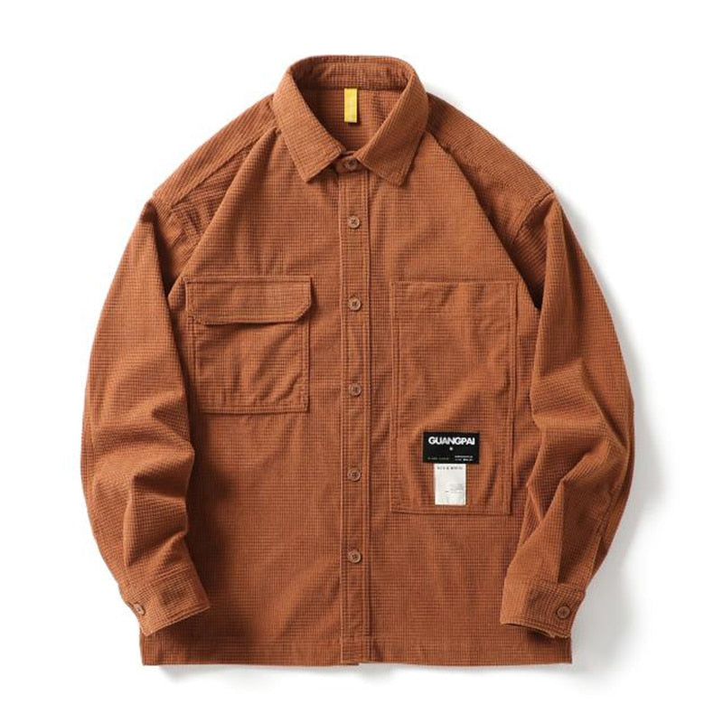 Corduroy Waffle Plaid Semi Collar Overshirt