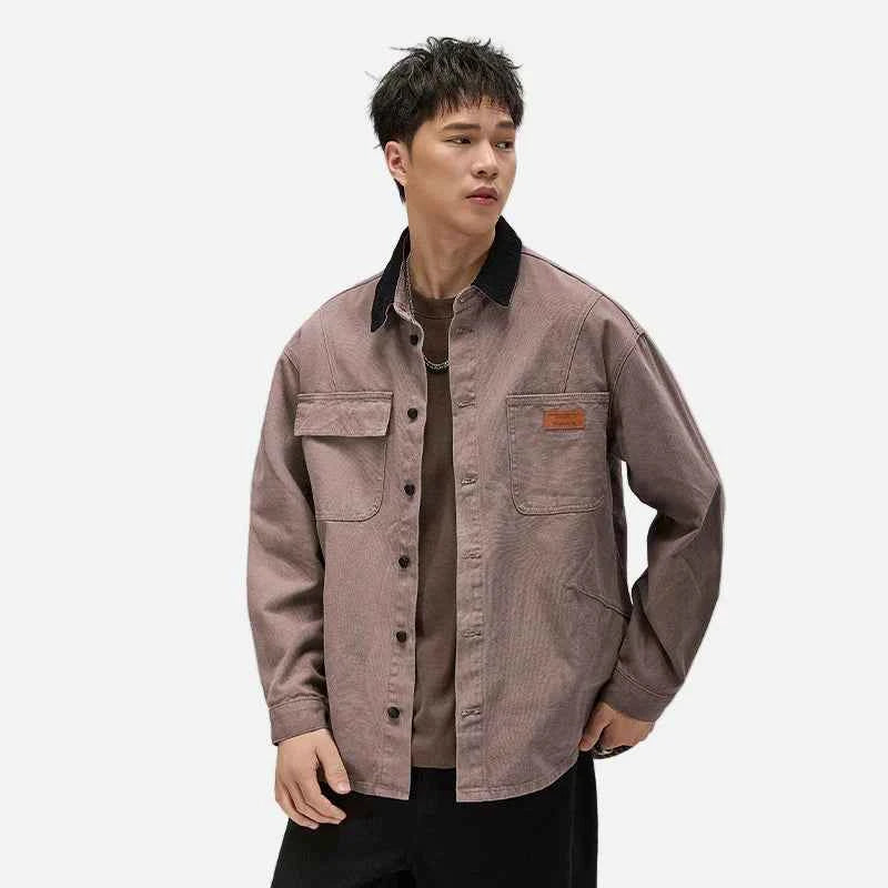 Warm Contrast Collar Loose Fit Casual Jacket