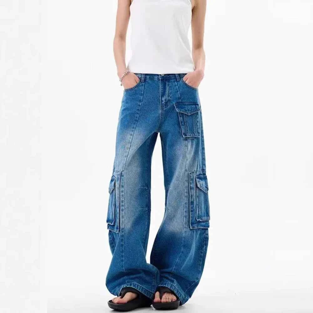 Retro Slim Fit Workwear Denim Cargo Jeans