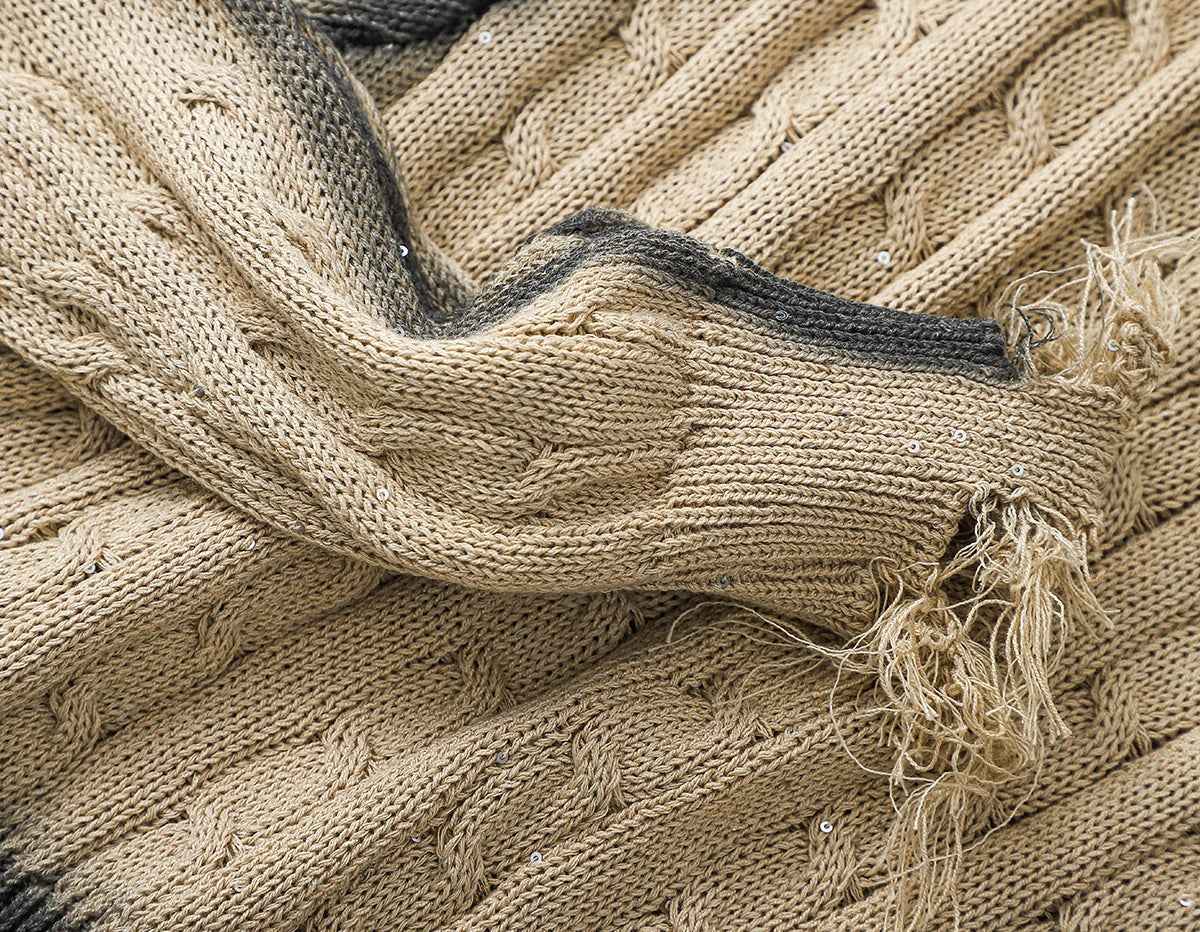Y2K Retro Contrast Color Ripped Knitted Sweater