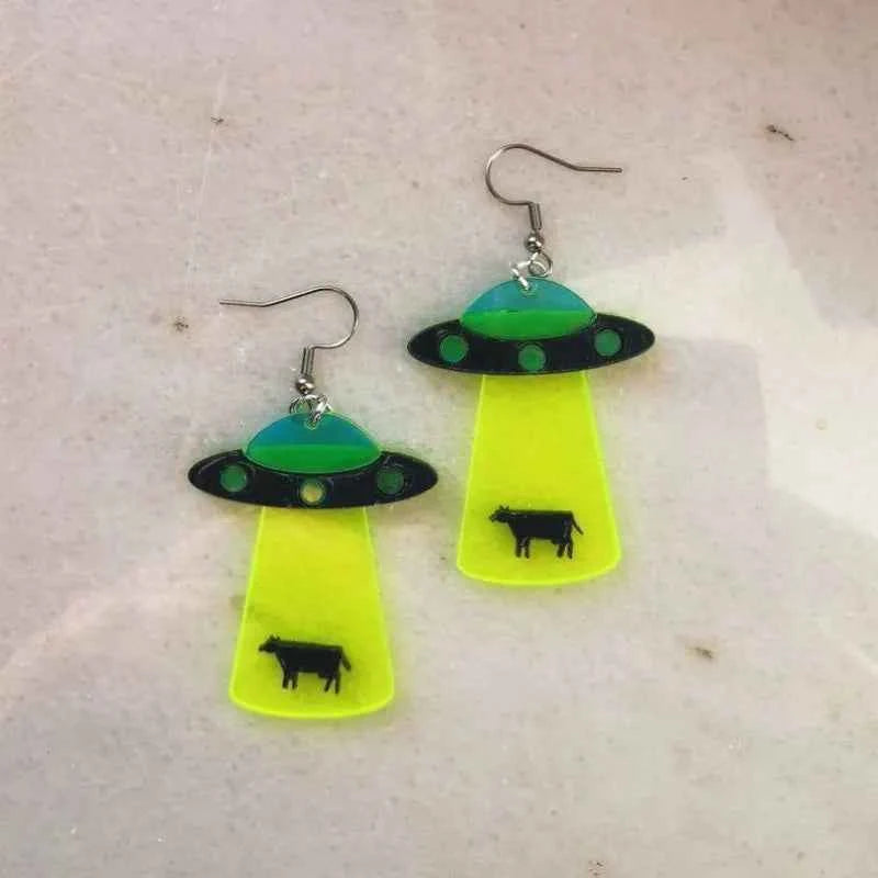 Extraterrestrial Space Acrylic Embossed UFO Earring