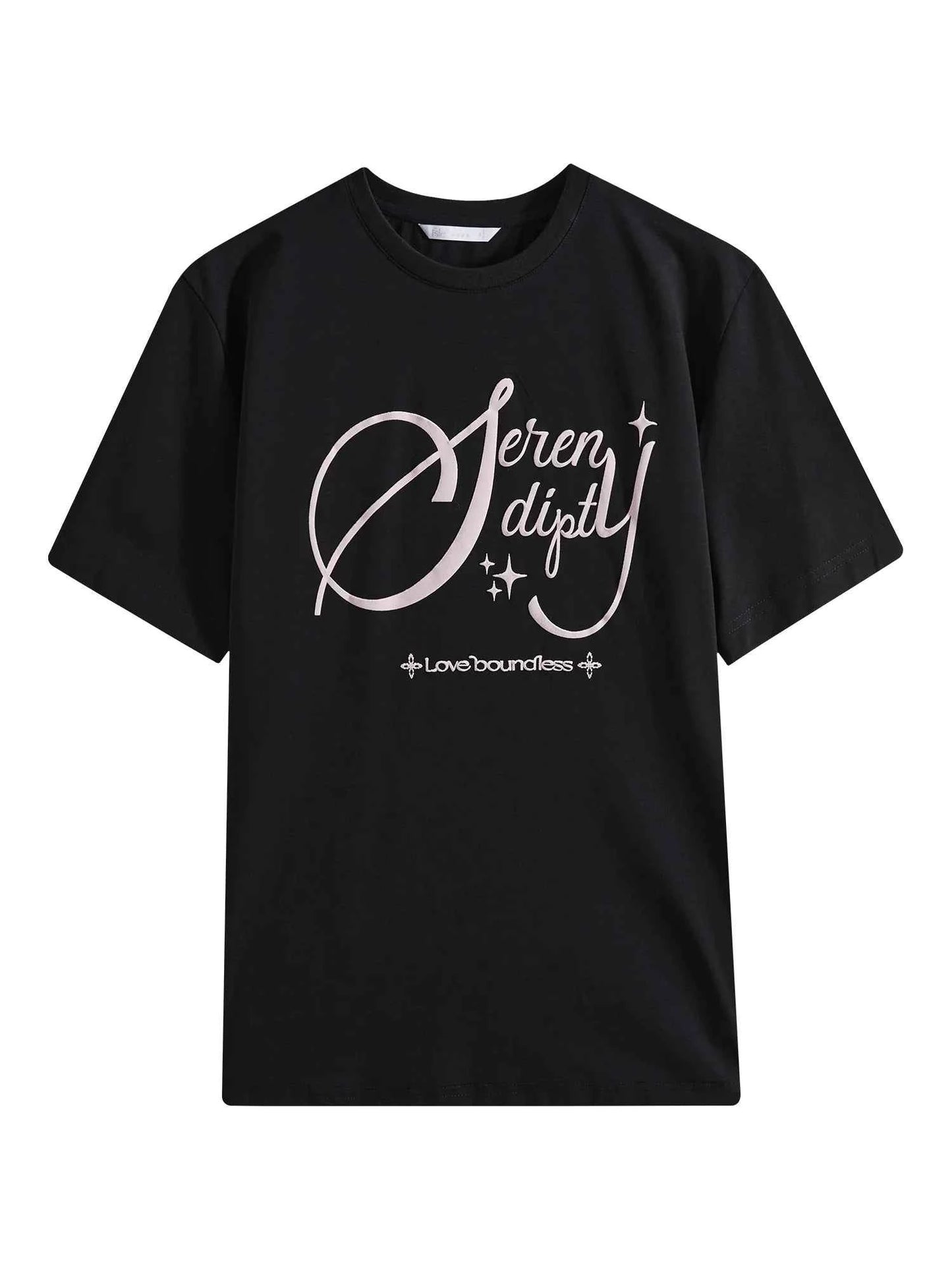 Women Versatile Retro Loose Round Neck Alphabet T-Shirt