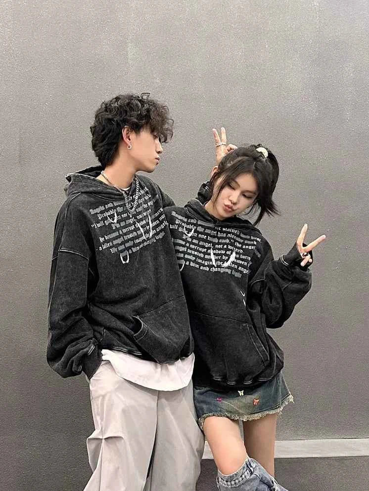 Y2K Streetwear Retro Graffiti Print Loose Hoodie