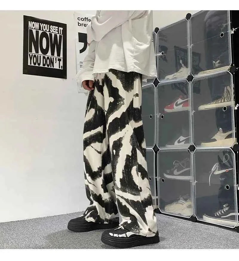 Zebra Printed Wide Leg Denim Jeans