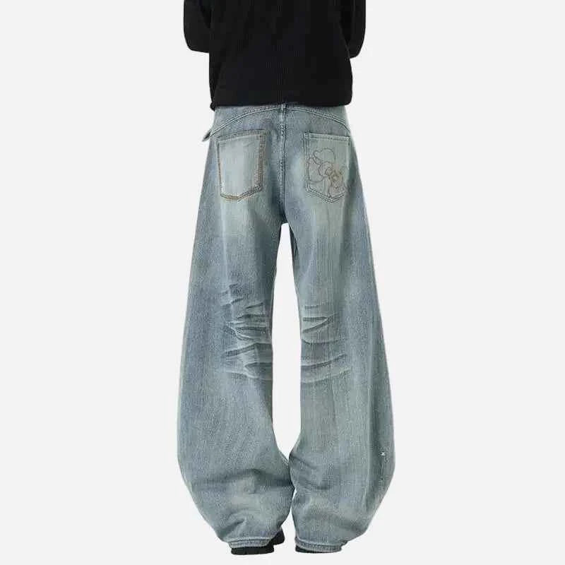 Korean Style Washing Moustache Effect Denim Jeans
