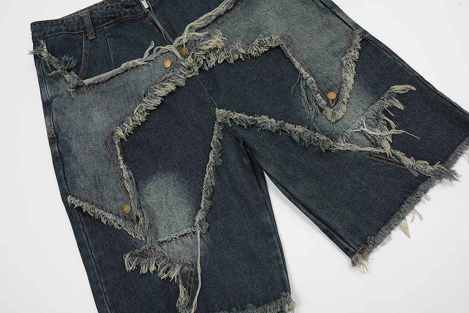 Blue Denim Tassel Star Shorts