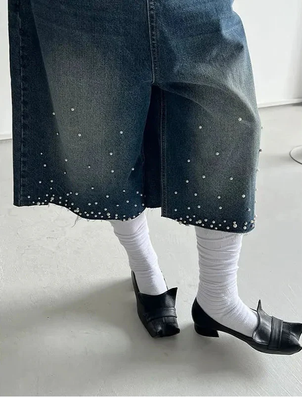 Women Flaffy Streetwear Calf Length Jorts - Luxuryurbanwear