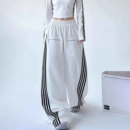 Y2K Elastic Waist Patchwork Striped SweatPants