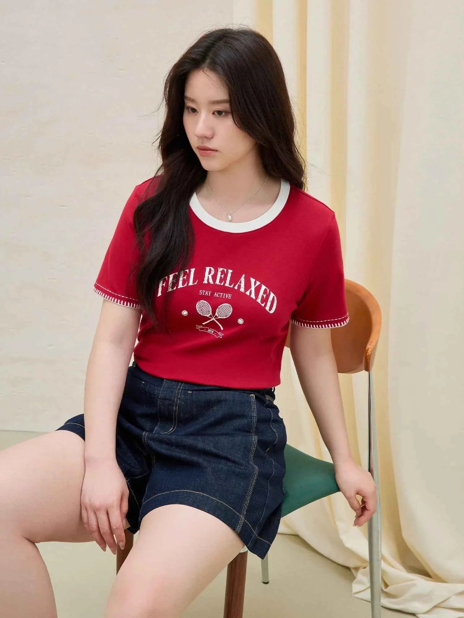 Vintage Contrast Stitch Round Neck T-Shirt