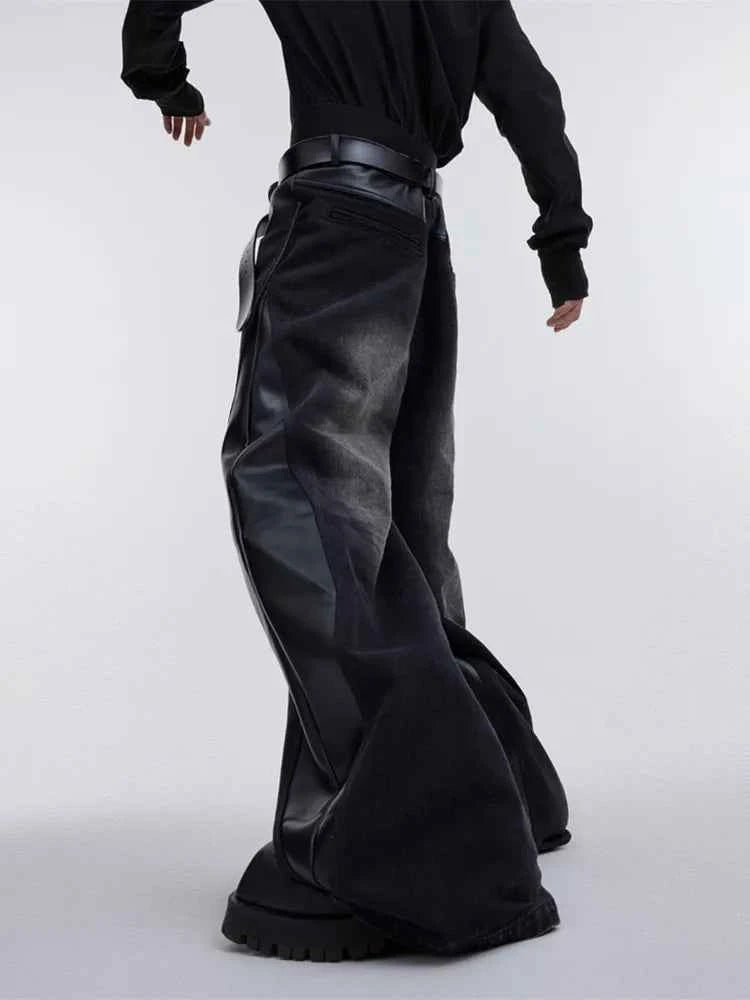 Streetwear Red Patchwork Baggy Wide Leg Jeans