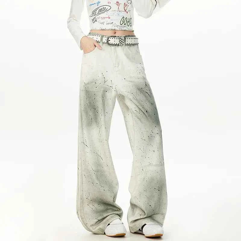 White Relaxed Fit Tie Dyed Straight Jeans