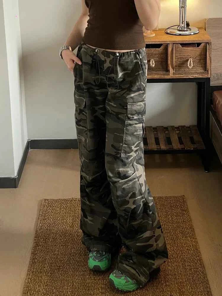 Women Vintage Loose Camouflage Cargo Pants