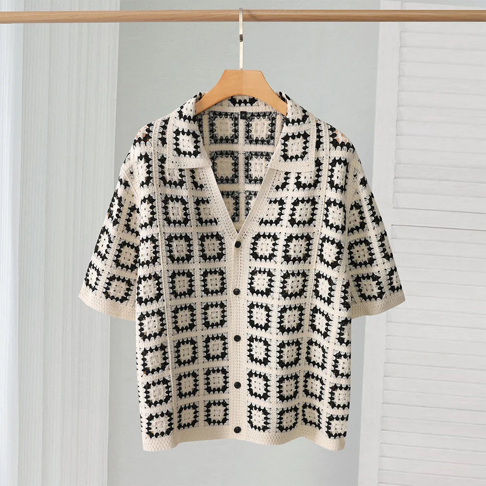V-Neck Knitted Short Sleeve Shirt