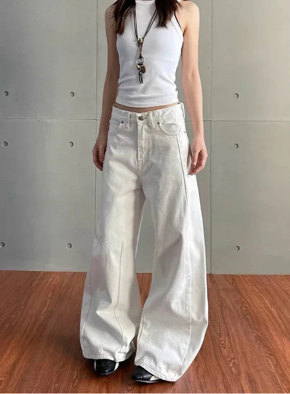 White Vintage High Waist Wide Leg Jeans - Luxuryurbanwear