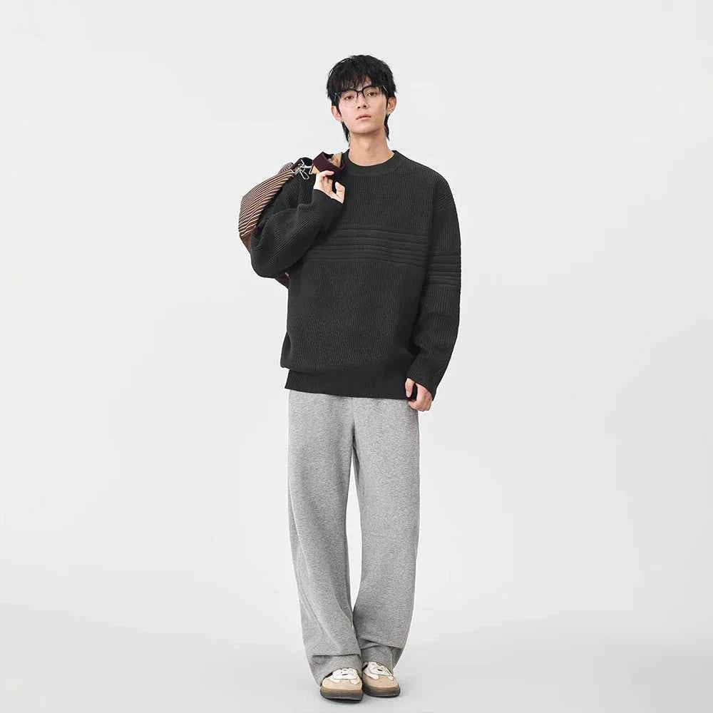 Cozy Textured Striped Crew Neck Sweater