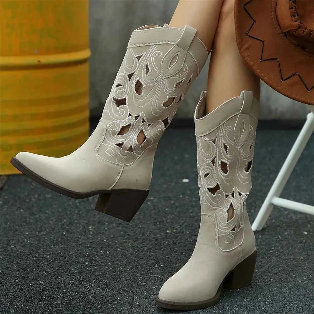 Western Style Embroidered Harness Cowboy Boots