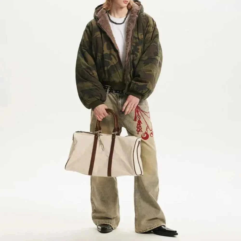 Men Camouflage Thickened Retro Hooded Winter Jacket