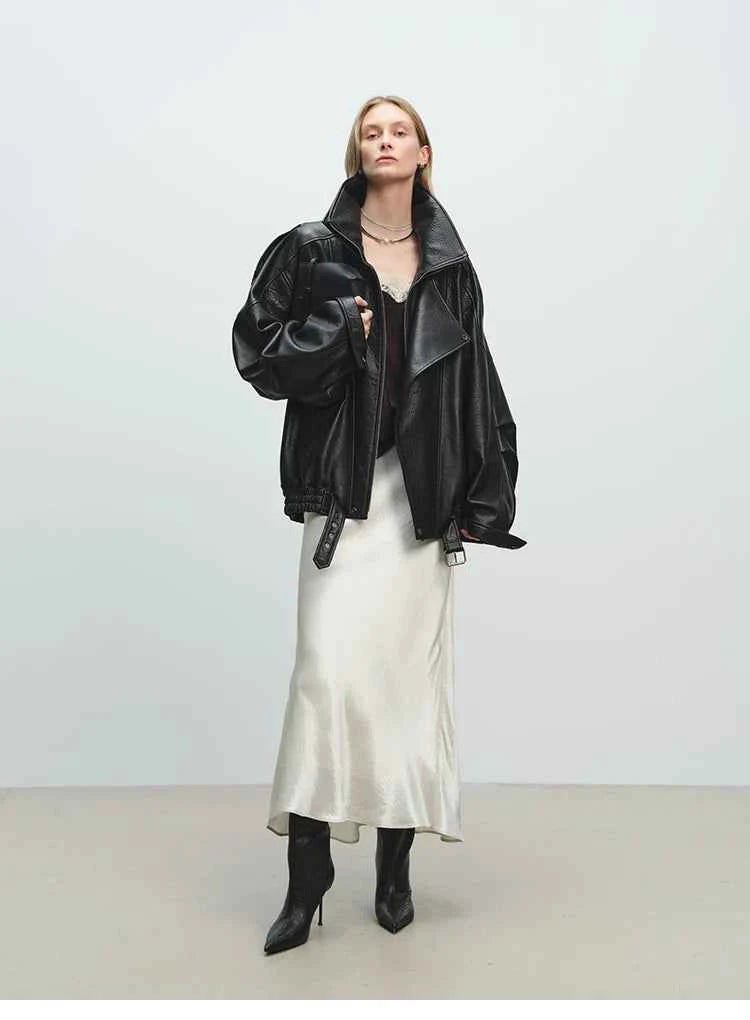 Luxury Oversized Black Leather Jacket
