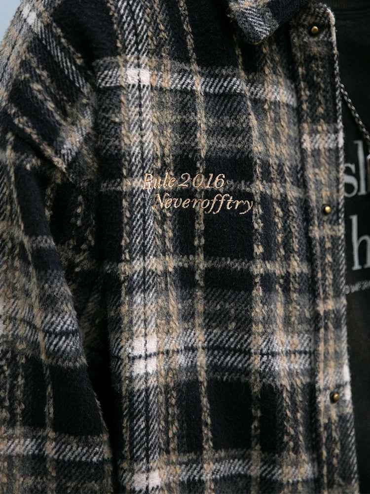 Plaid Woolen Embroidered Casual Shirt