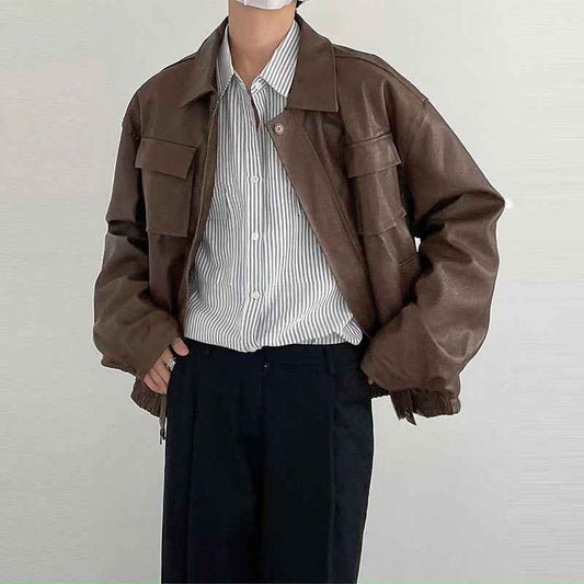 Men's Classic Retro Texture PU Leather Jacket