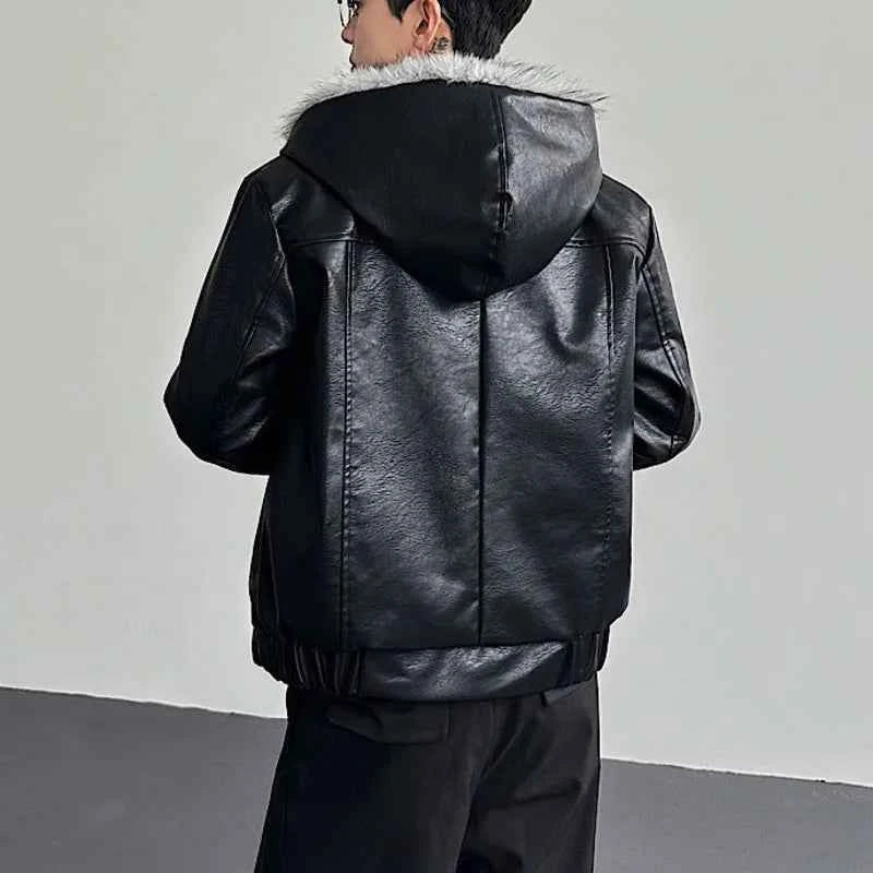 Soft Patchwork Hooded Faux Fur Leather Jacket