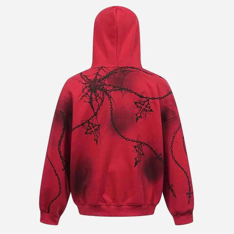 Goyhic Cross Print Oversized Hip Hop Hoodie