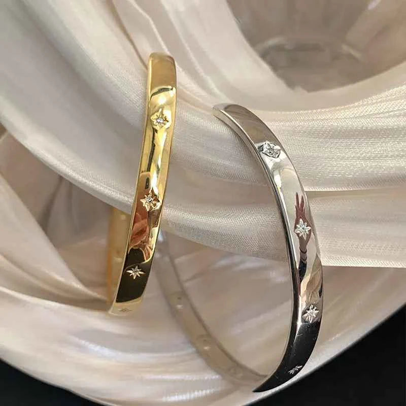 Golden Smooth Stars Sterling Silver And Golden Bracelet