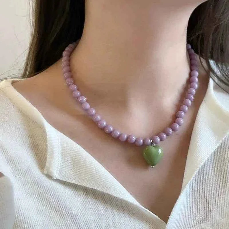 Colorful Heart Pendant Beaded Necklace