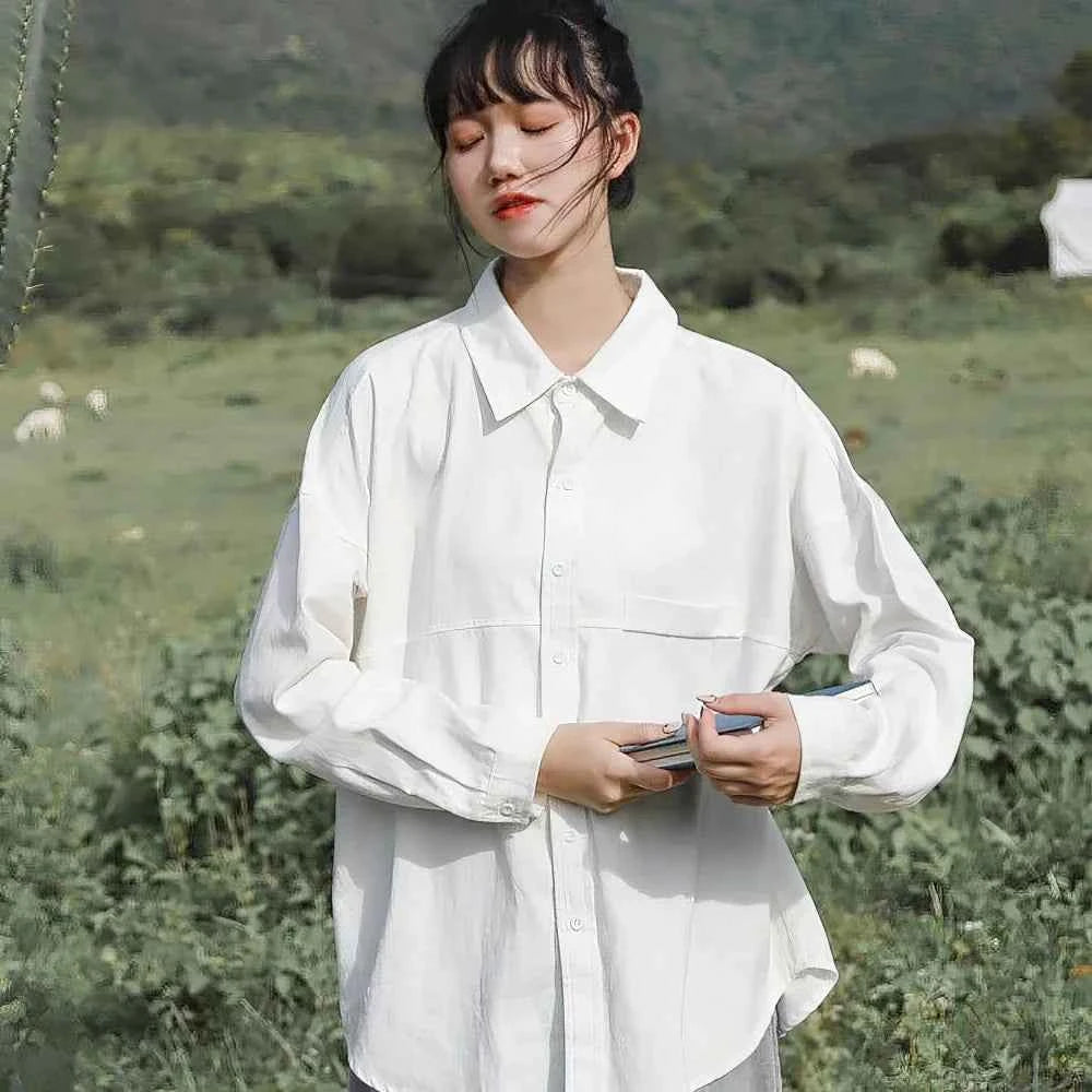 White Oversized Korean Style Womens Shirt