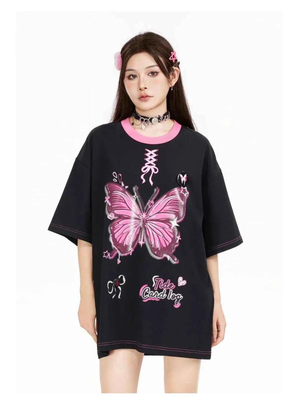 Women Butterfly Print Hip Hop Funny Polyester T-Shirt