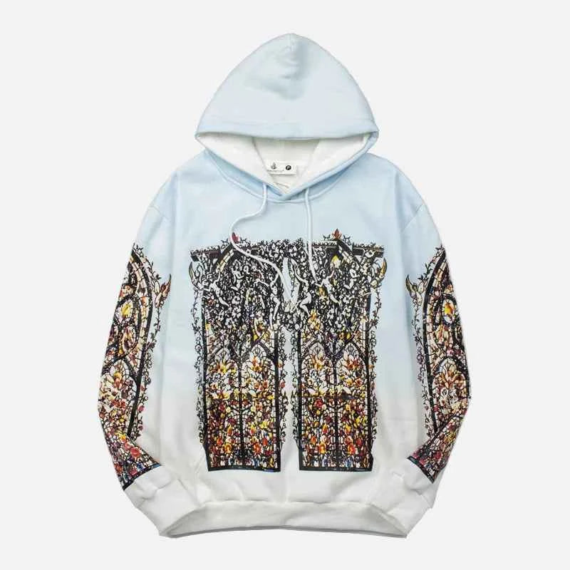 Y2K Blue Gradient Vintage Distressed Hoodie