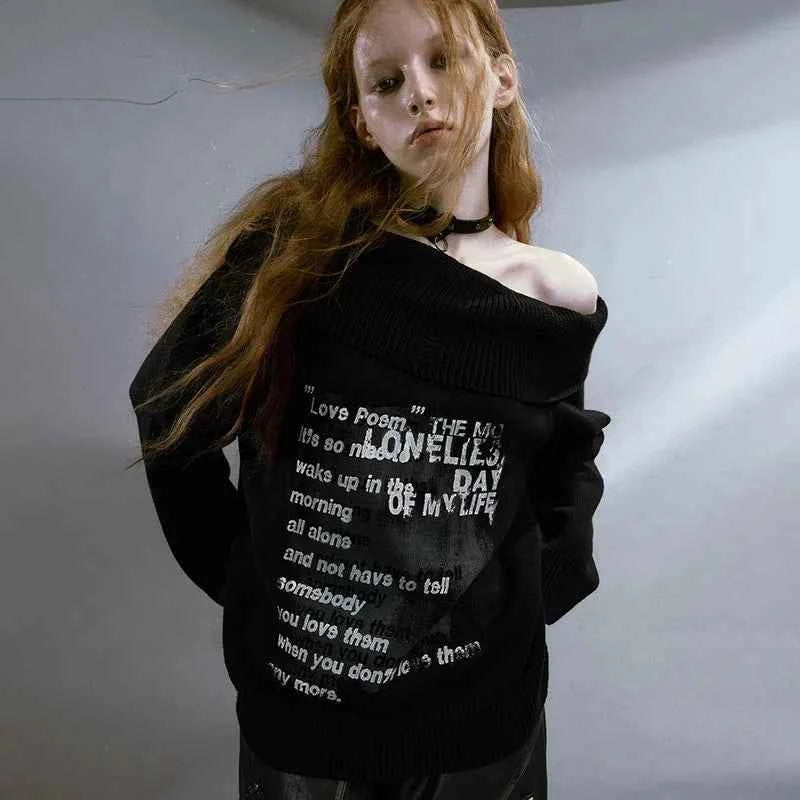 Vintage Grunge Aesthetics Off Shoulder Sweater