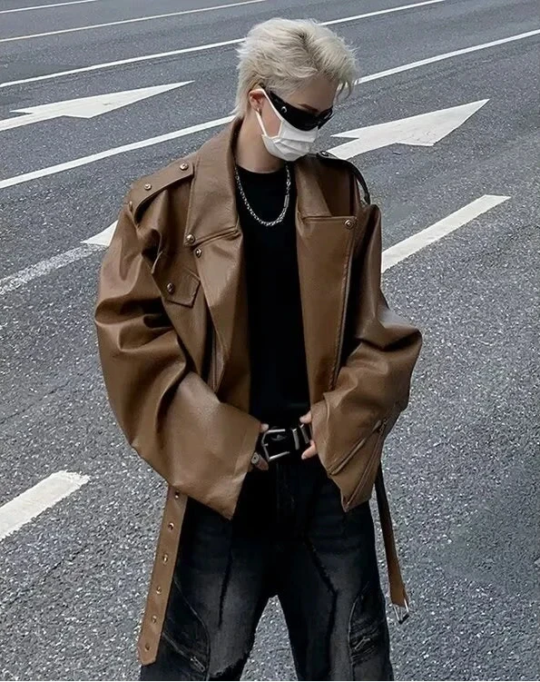 American Style Loose Fit Leather Motorcycle Jacket