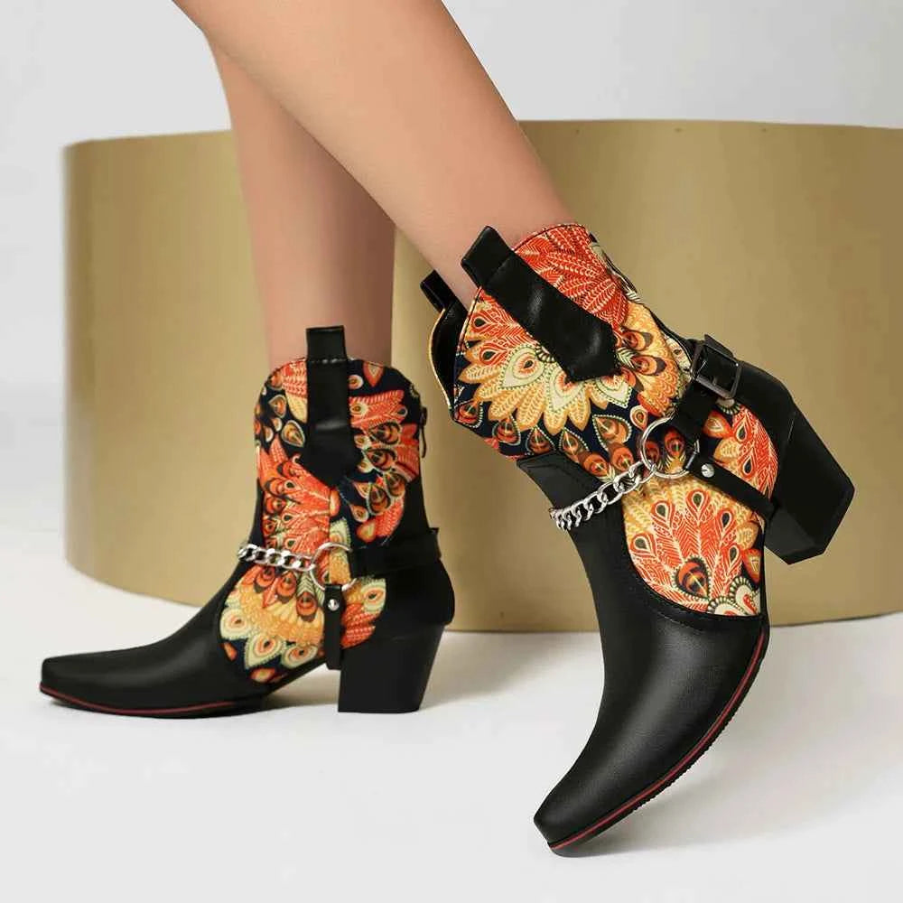 Gothic Rose Skull Cowboy Boot