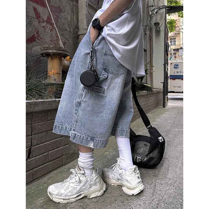Blue Durable Hip Hop Y2K Baggy Denim Jorts