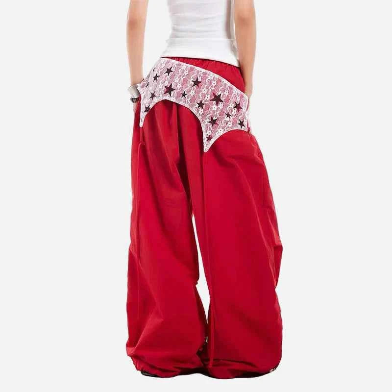 Durable Red Oversized Parachute Cargo Jogger