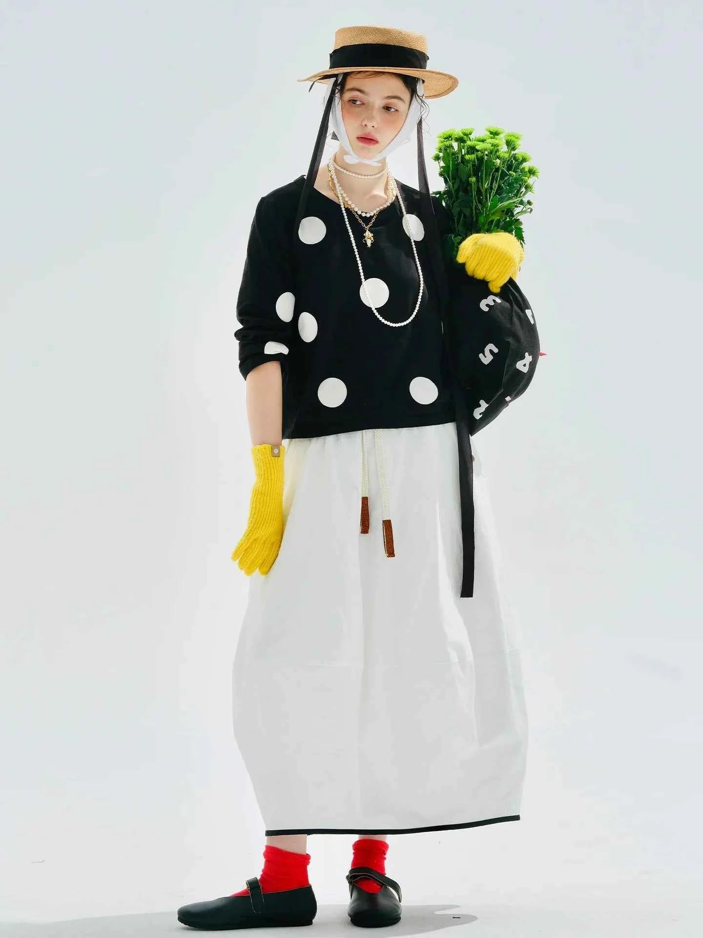 Polka Dot Black White Long Sleeve T-Shirt