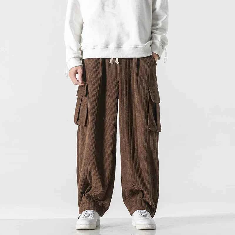 Flattering Corduroy Elastic Waist Cargo Sweatpants