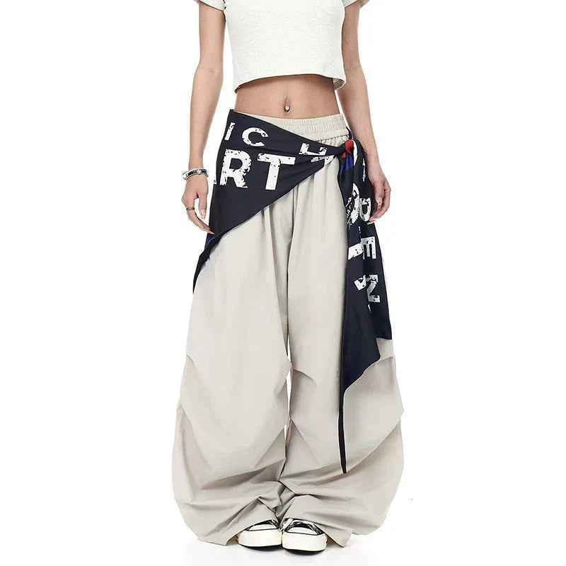 Cool High Waist Patchwork Wide Leg Pants