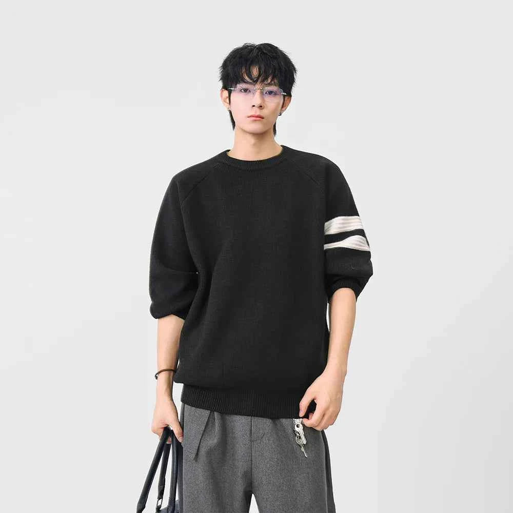 Striped Knit Crewneck Raglan Sleeve Sweater
