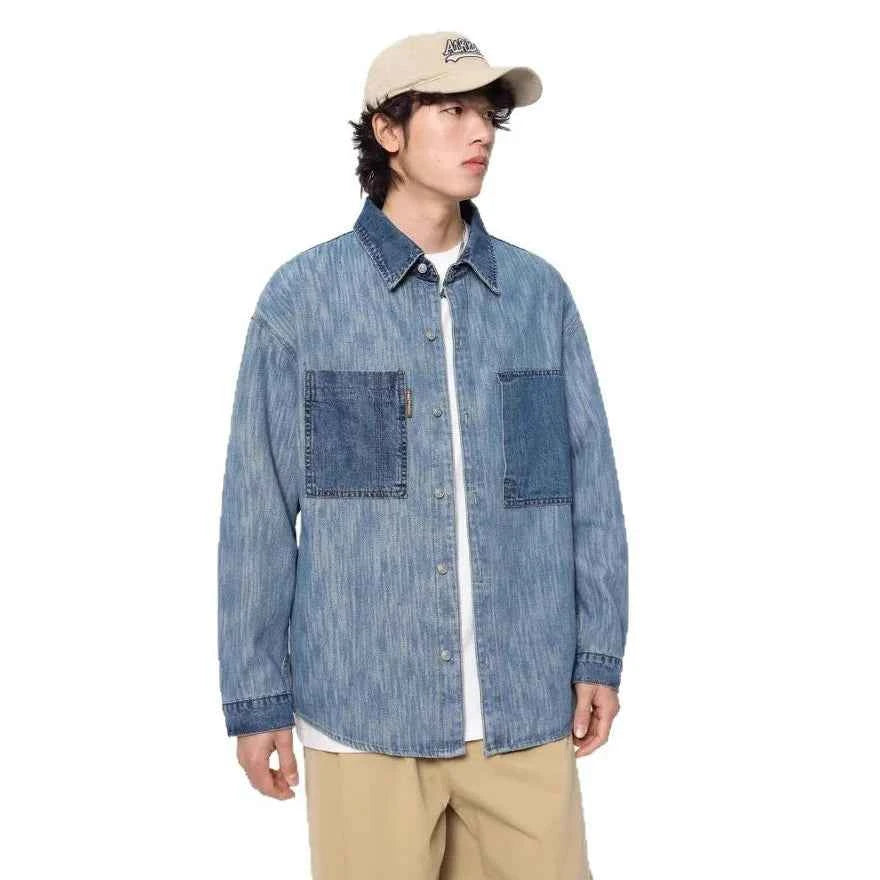 Investment Piece Casual Splice Denim Long Sleeve Shirt