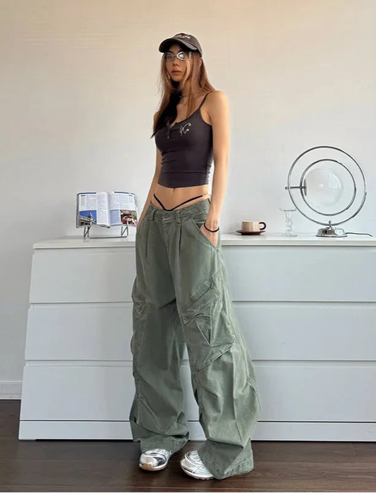 StreCool etear High Quality Green Wide Leg Bggy Jeans - Luxuryurbanwear