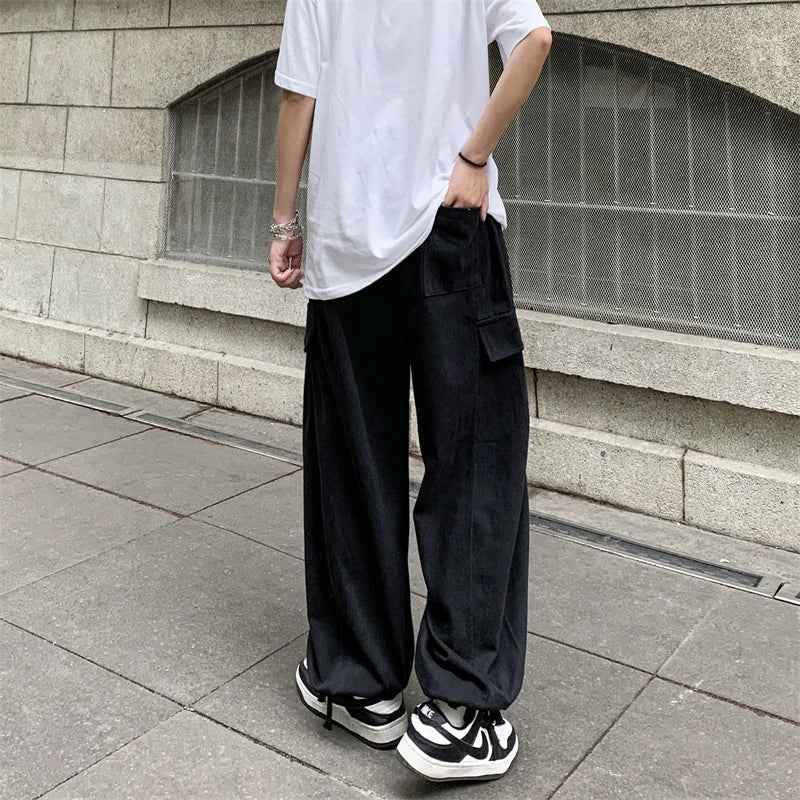 Comfortable Solid Color Wide Leg Cargo Pants