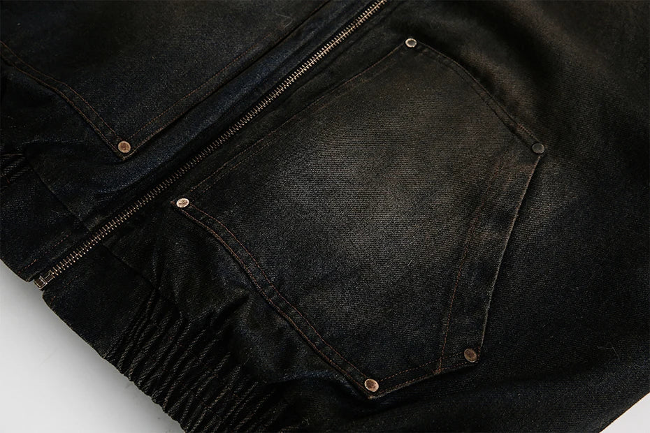 Coal Black Washed Fur Hooded Jacket